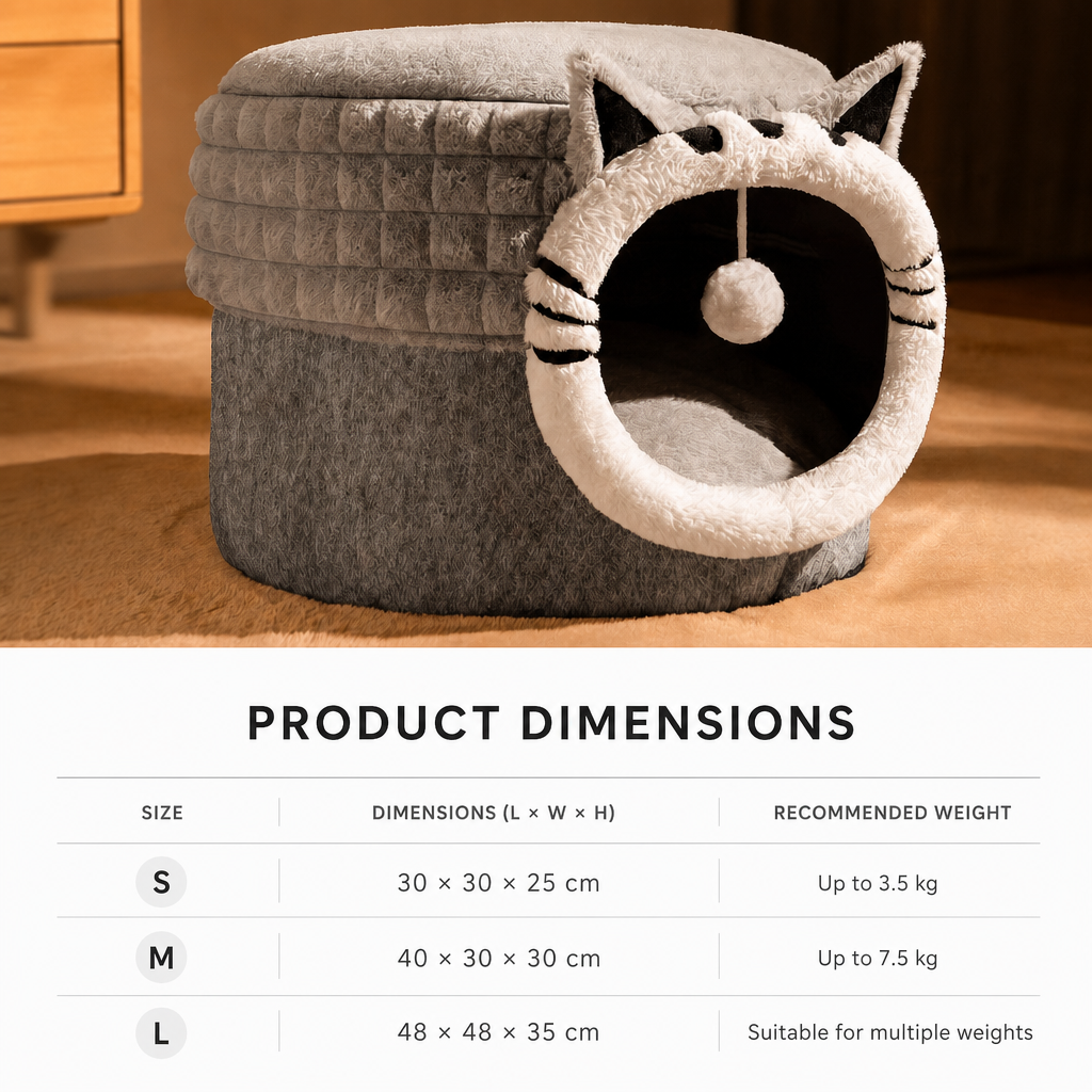 Warm Enclosed Bed All-Season Safe Hideaway For Cats Small Pet Bed Winter Cat Bed
