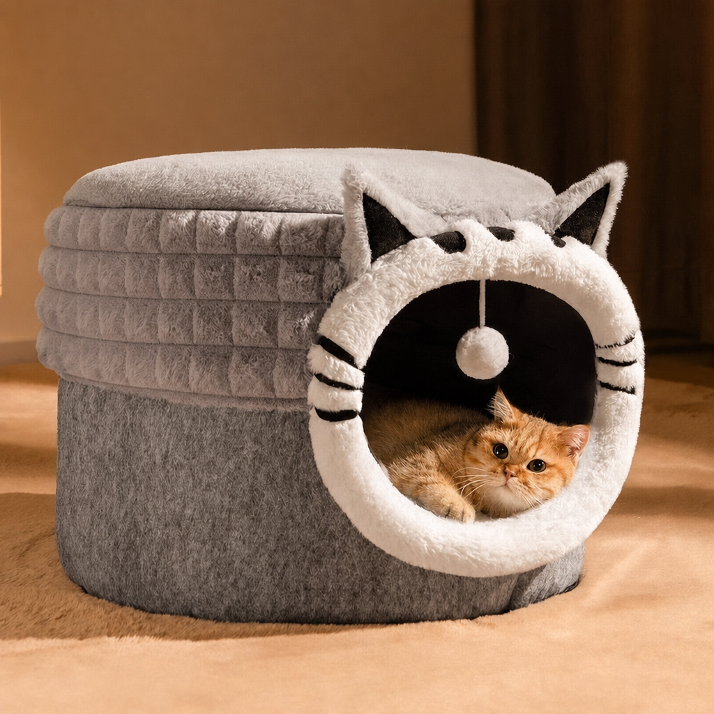Warm Enclosed Bed All-Season Safe Hideaway For Cats Small Pet Bed Winter Cat Bed