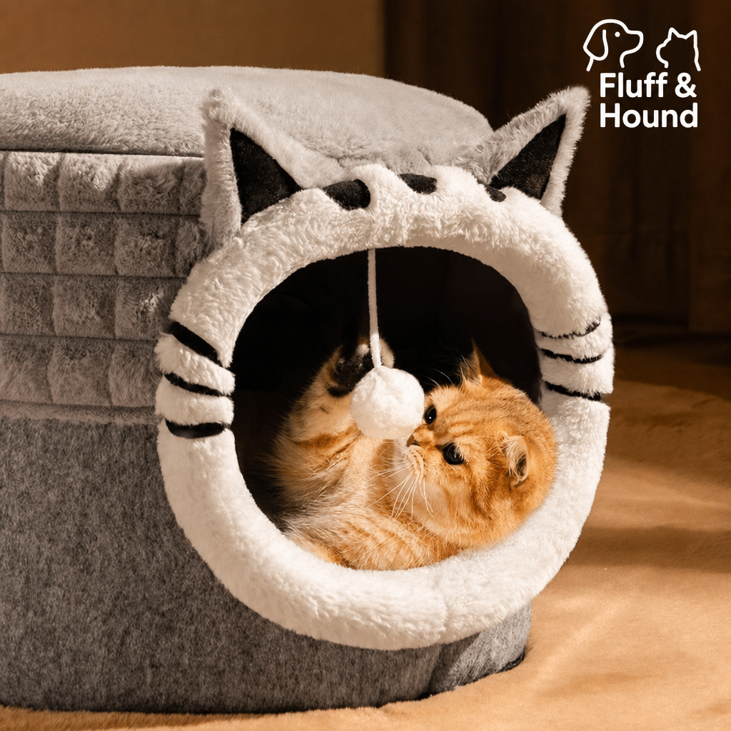 Warm Enclosed Bed All-Season Safe Hideaway For Cats Small Pet Bed Winter Cat Bed